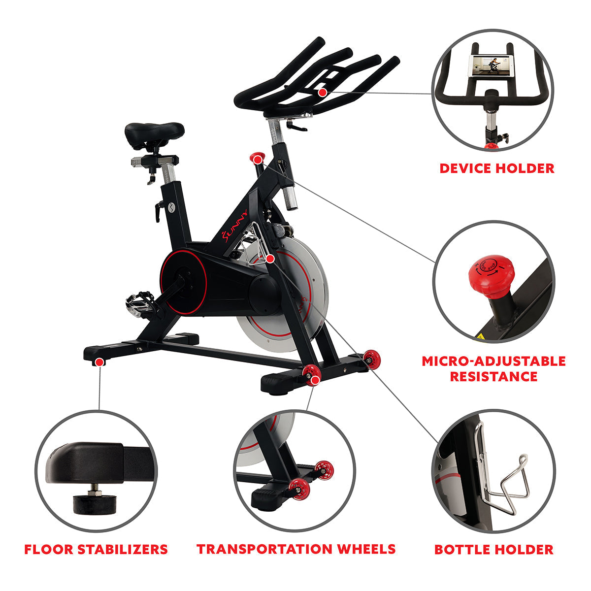 Indoor Cycling Bike Magnetic Belt Drive w/ High Weight Capacity and Device Holder