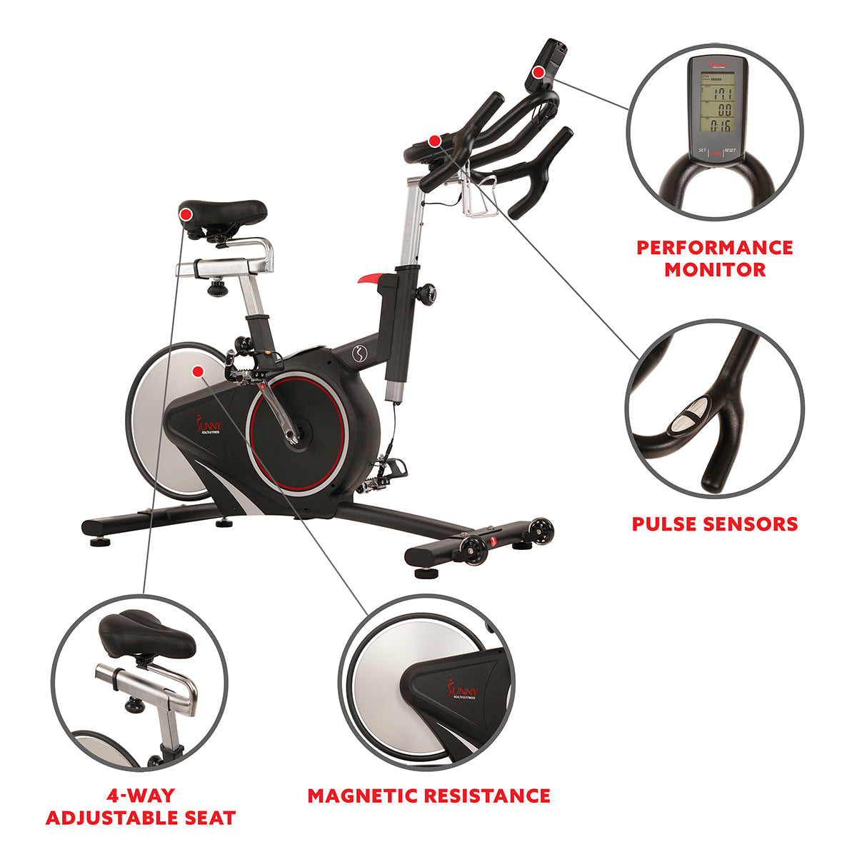 Magnetic Rear Belt Drive Stationary Bike with Cadence Sensor, High Weight Indoor Cycling