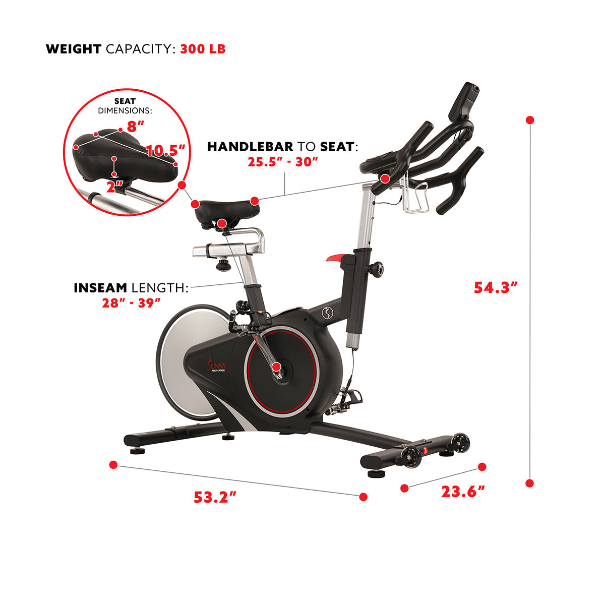Magnetic Rear Belt Drive Stationary Bike with Cadence Sensor, High Weight Indoor Cycling
