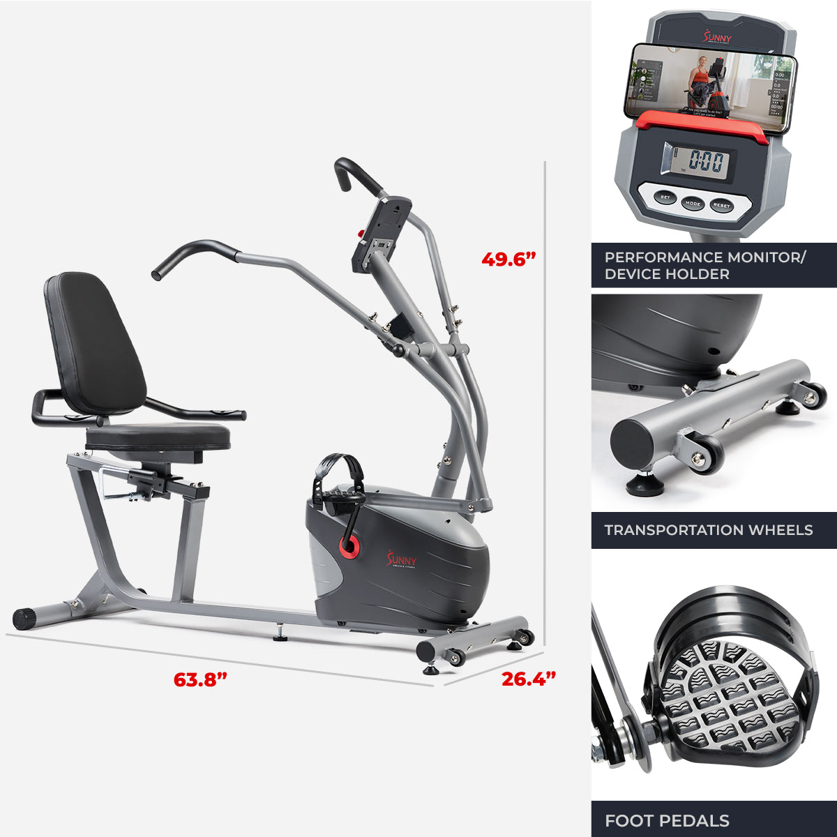 Performance Interactive Recumbent Bike with Moveable Handles and Digital Display